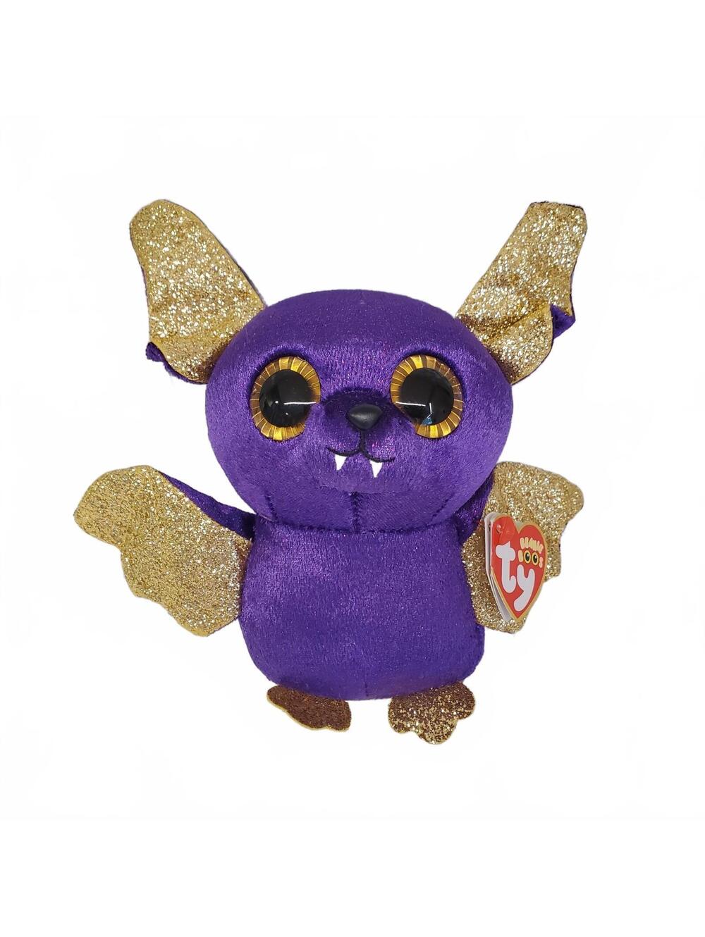 Ty Cinder purple bat plush with gold glitter wings 7"